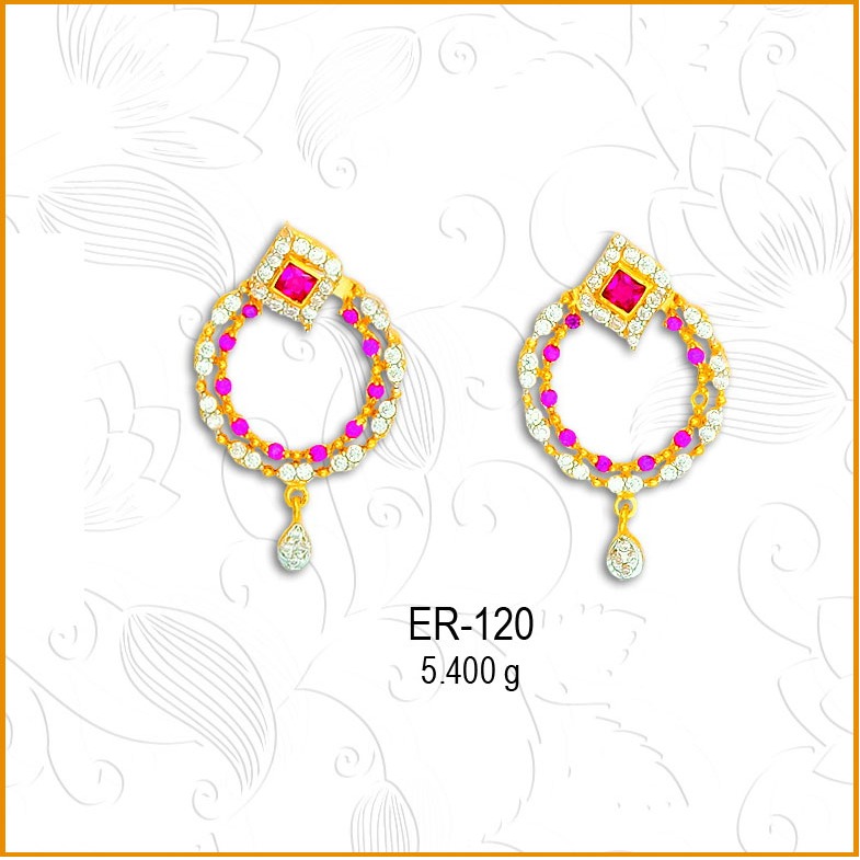 916 CZ Gold Earring with Pink & White Diamond ER-120