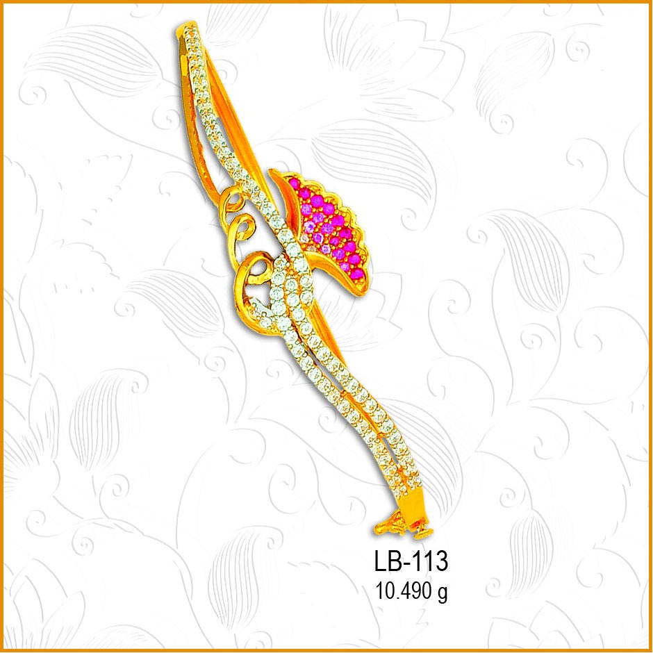 916 Gold Pink Stone Fancy Designer Ladies Kada LB-113