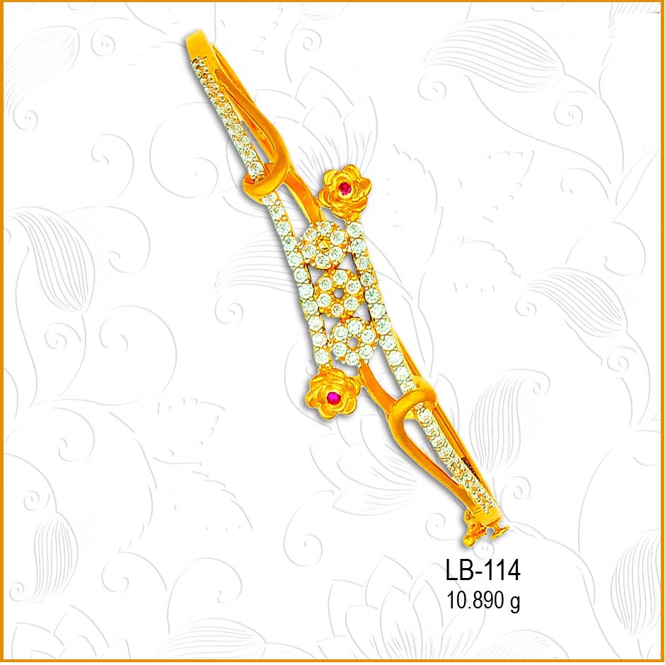 22KT Gold Rose Design Pink Stone CZ Ladies Kada LB-114