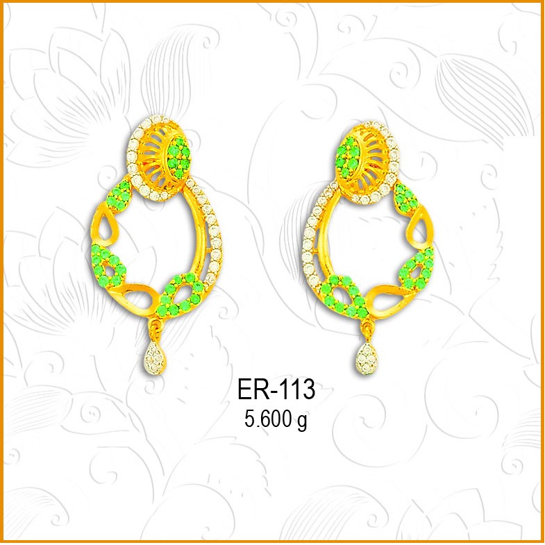 916 CZ Round Shape With Green Diamond Gold Earring ER-113