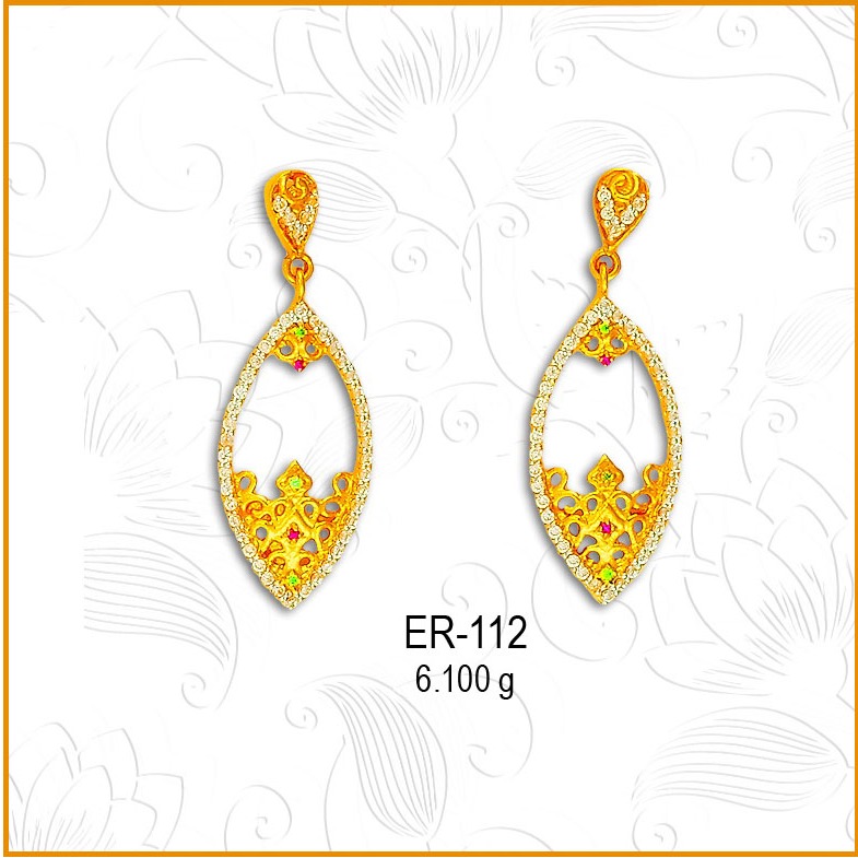 916 Gold CZ Pan Shape Earring ER-112