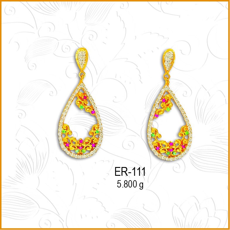 916 Gold CZ Fancy Colorful Diamond Round Earring ER-111