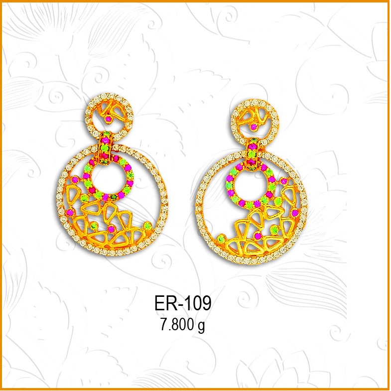 916 CZ Gold Round Earring ER-109