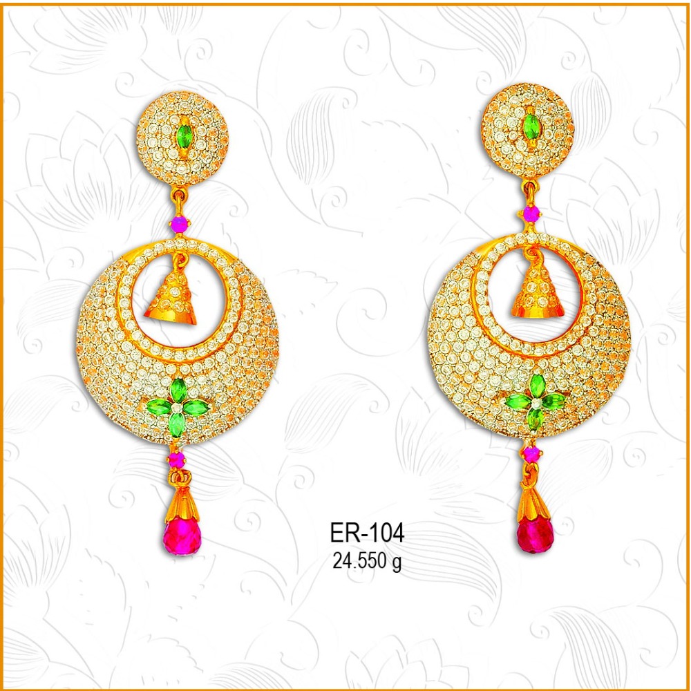 916 Gold CZ Fancy Colorful Diamond Oval Earring ER-104