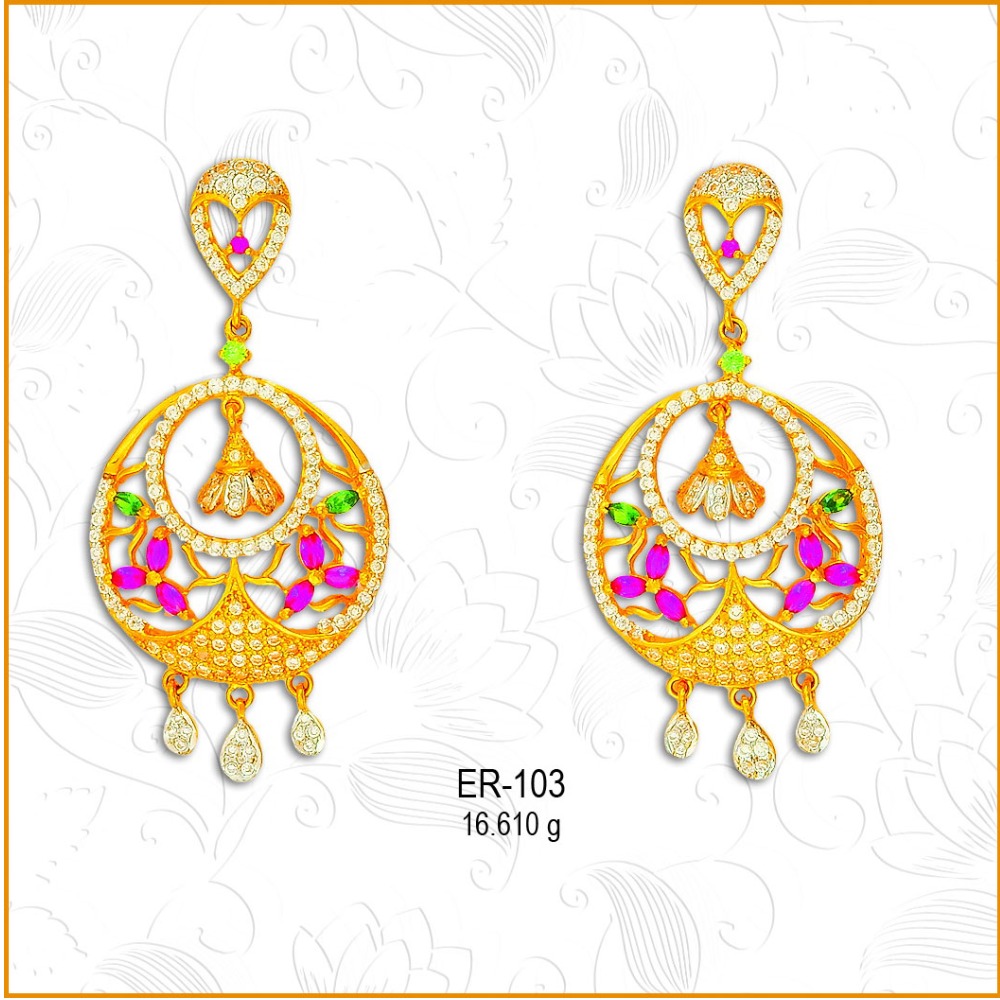 916 Gold CZ Fancy Colorful Diamond Earring ER-103
