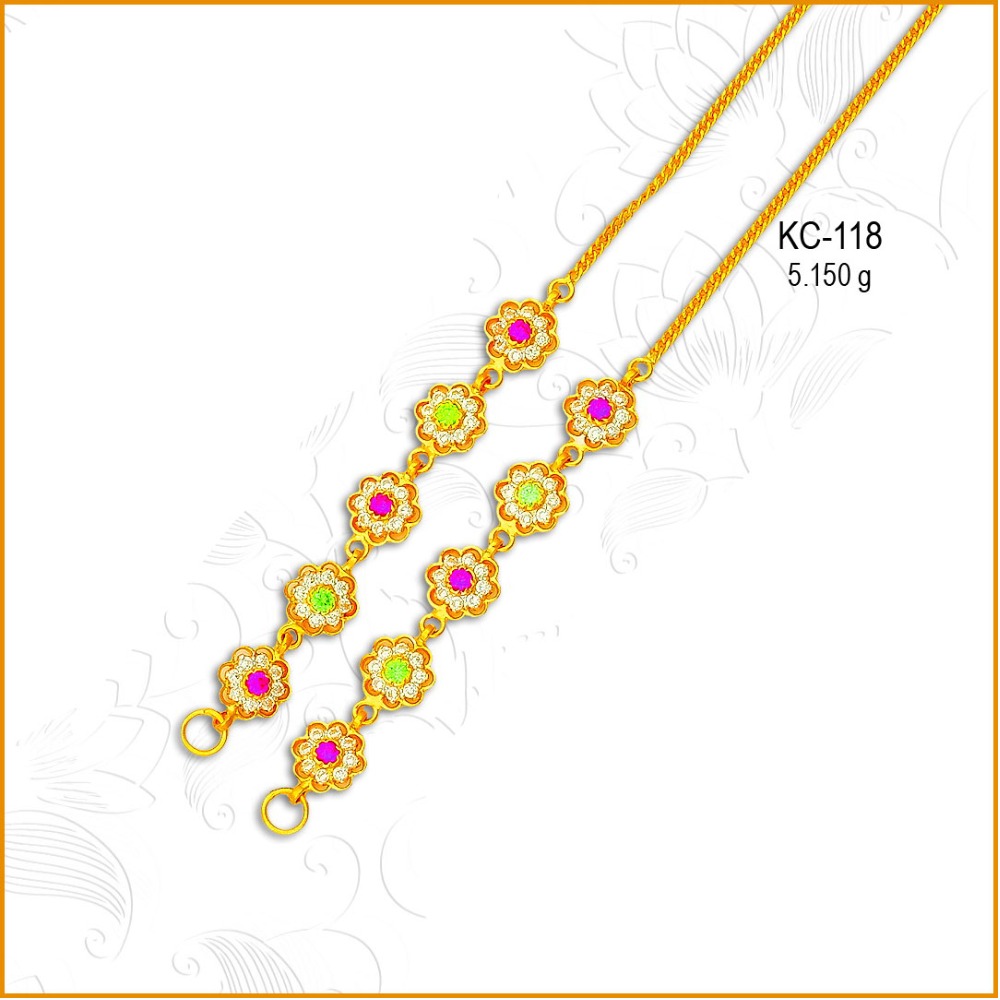916 Gold Flower Design Colour Stone Earchain KC-118