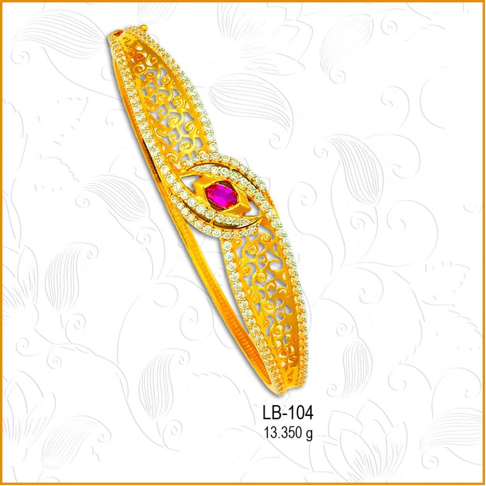 916 Gold CZ Pink Stone Ladies Kada LB-104