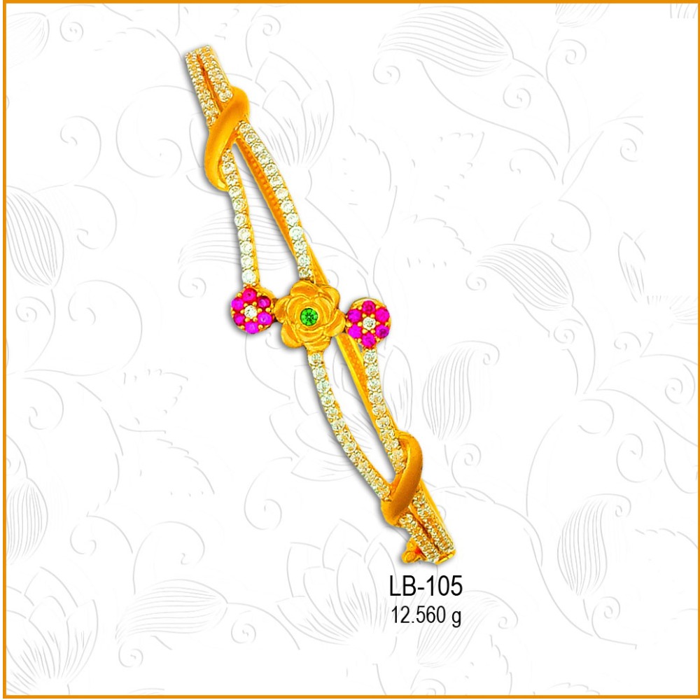 22KT Gold CZ Flower Design Ladies Kada LB-105