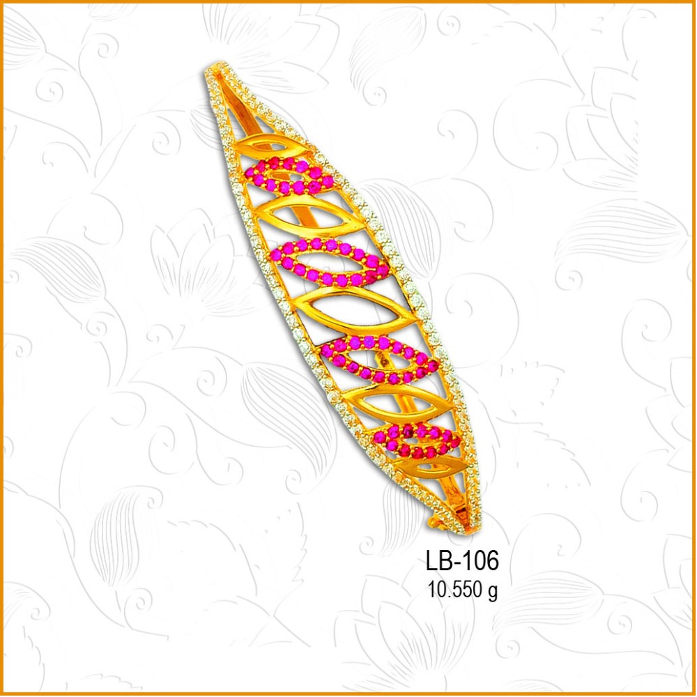 916 Gold Fancy CZ Pink Stone Ladies Kada LB-106