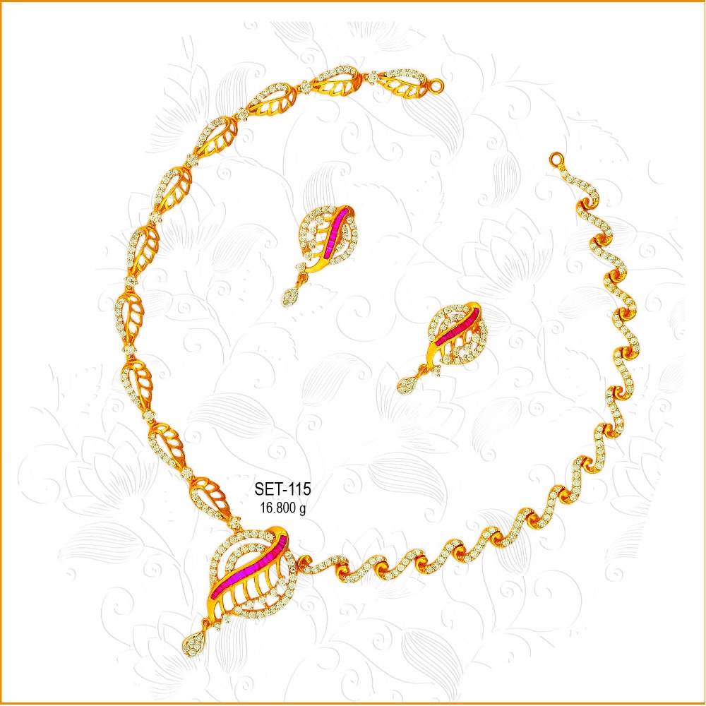 916 Gold Colorful CZ Diamond Bridal Necklace Set-115