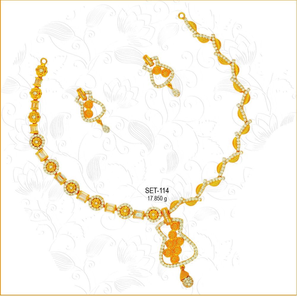 22KT Gold Attractive CZ Bridal Necklace Set-114