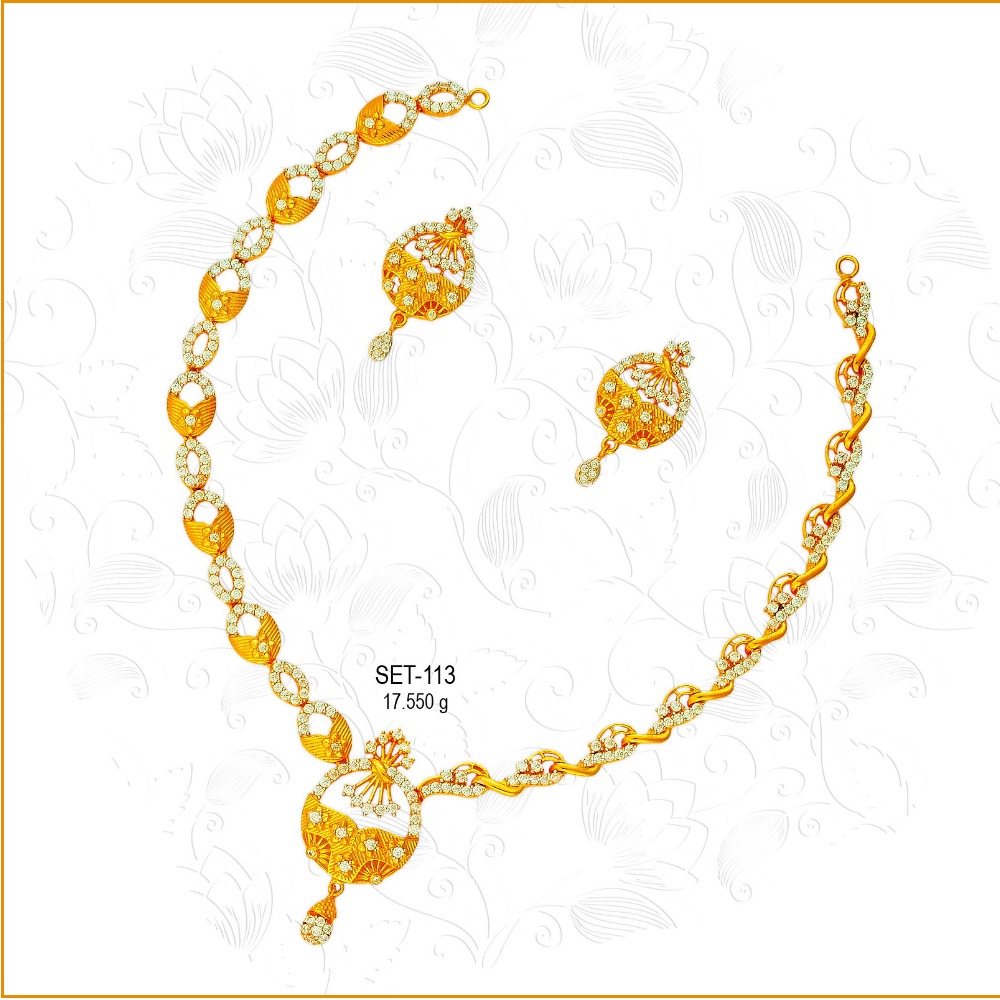 916 Gold Delicate CZ Necklace Set-113