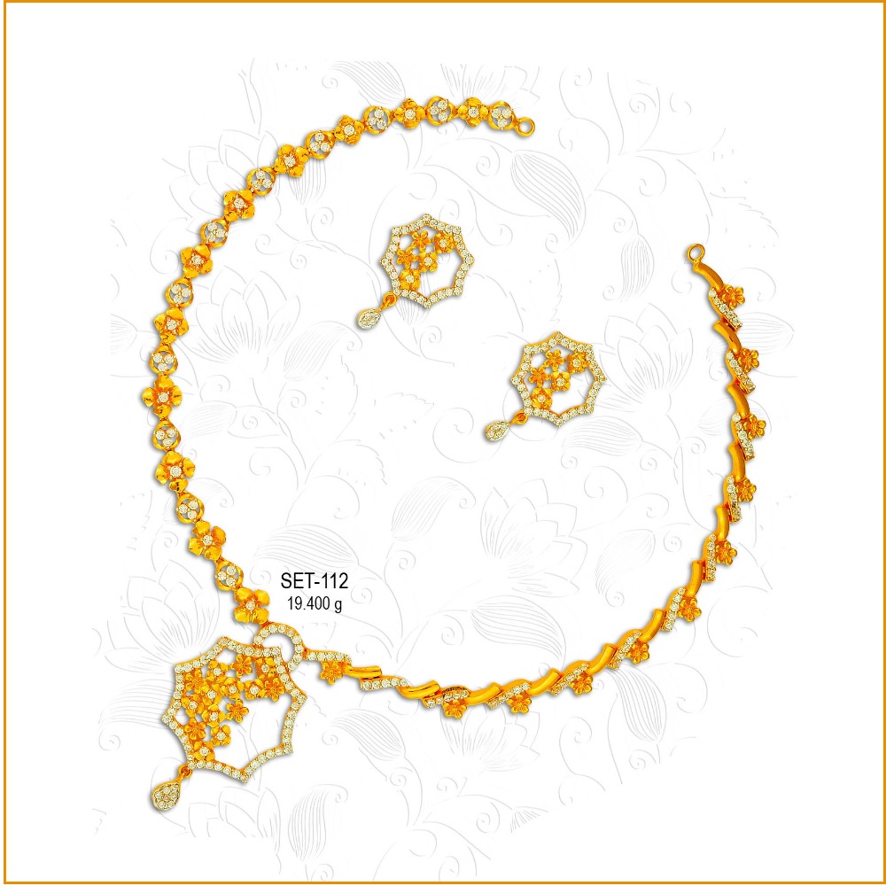 22KT CZ Gold Stylish Necklace Set-112