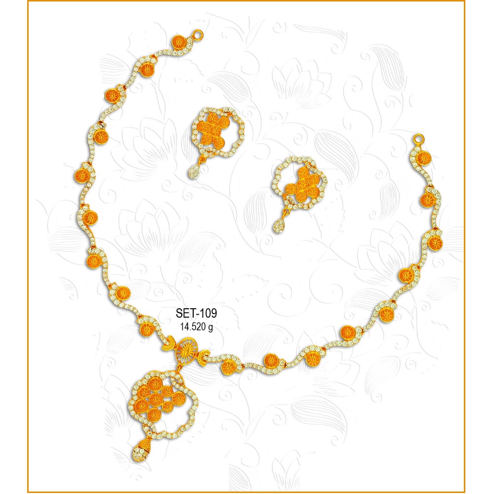 916 Gold Flower Design CZ Necklace Set-109
