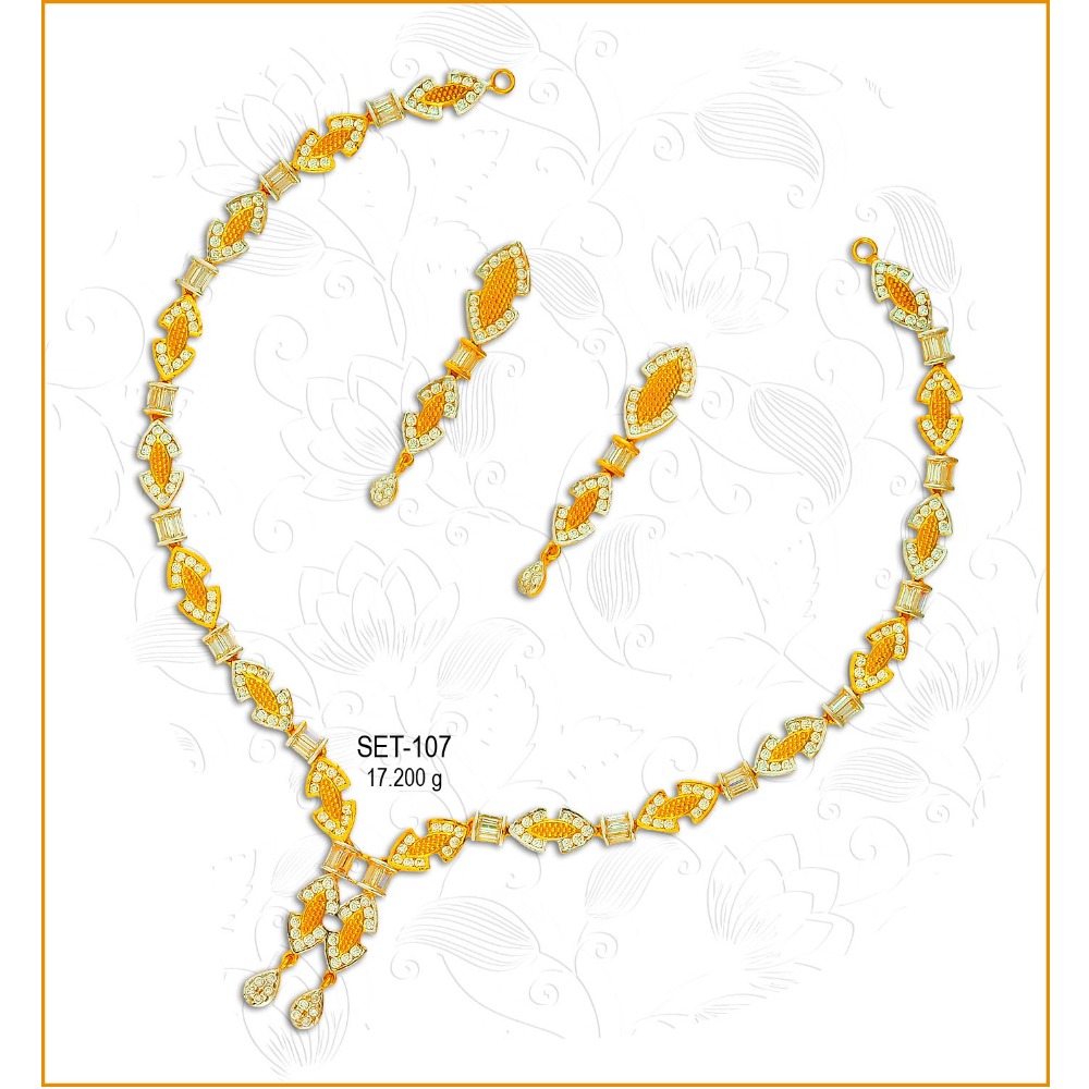 22KT Gold Fancy CZ Diamond Necklace Set-107