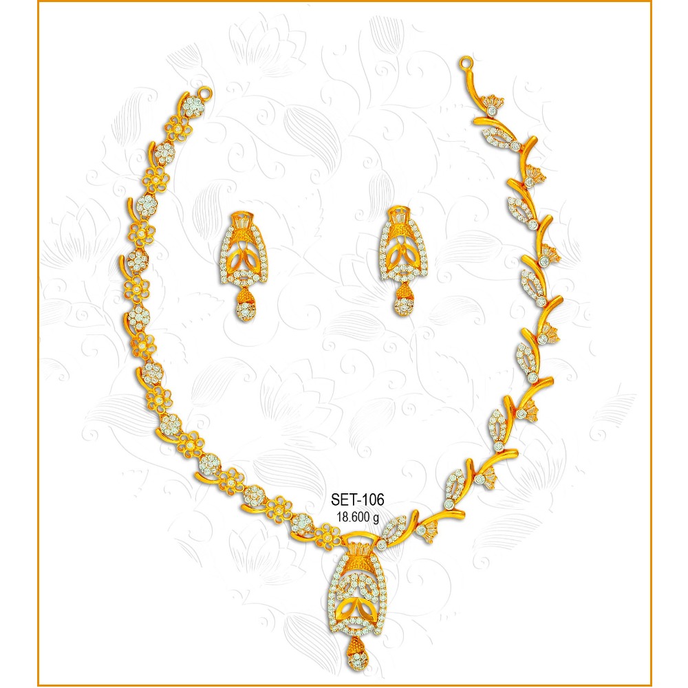 22KT Gold Stylish CZ Necklace Set-106