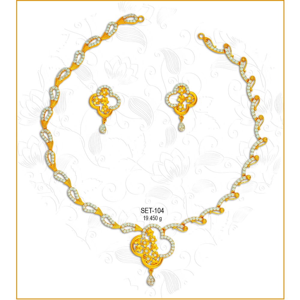 916 Gold Designer CZ Necklace Set-104
