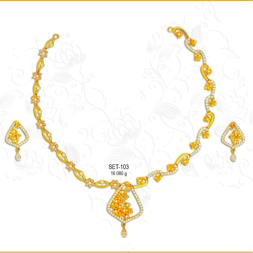 22KT CZ Gold Designer Ladies Necklace Set-103
