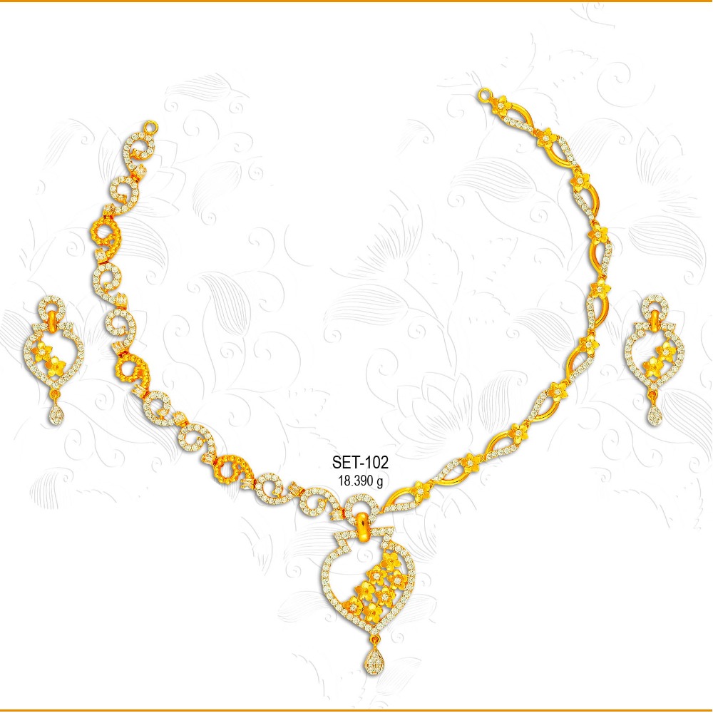 916 Gold Fancy CZ Necklace Set-102