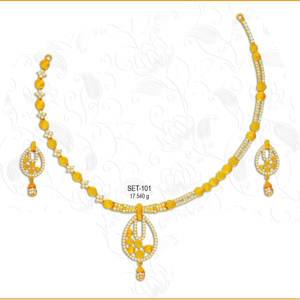 916 Gold Fancy CZ Ladies Necklace Set-101