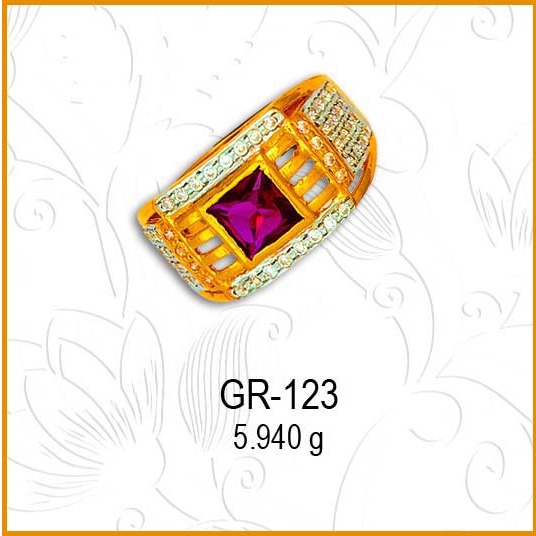 22KT CZ Gold Attractive Pink Stone Gents Ring GR-123