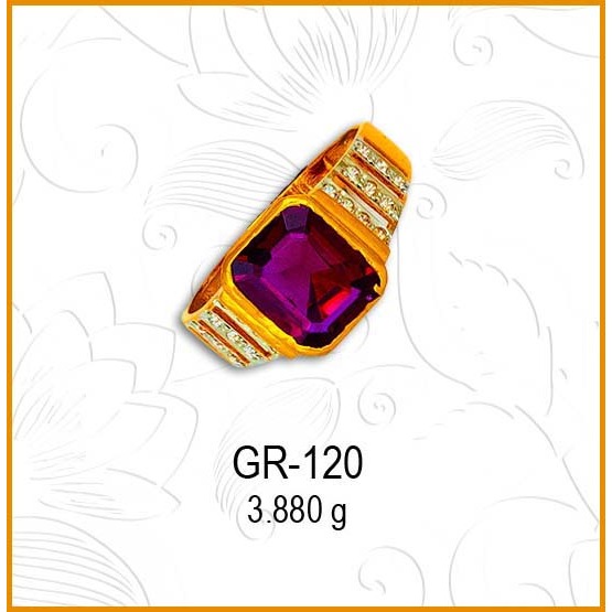 22KT Gold CZ Pink Stone Gents Ring GR-120