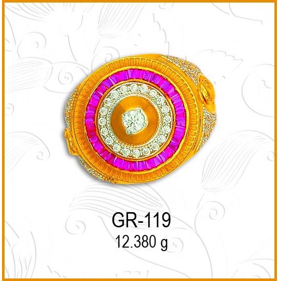 916 Gold Attractive CZ Diamond Gents Ring GR-119