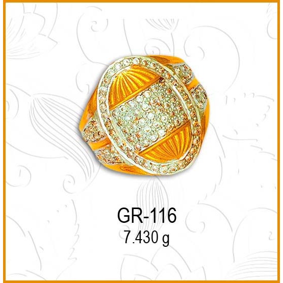 916 Gold Fancy CZ Diamond Gents Ring GR-116