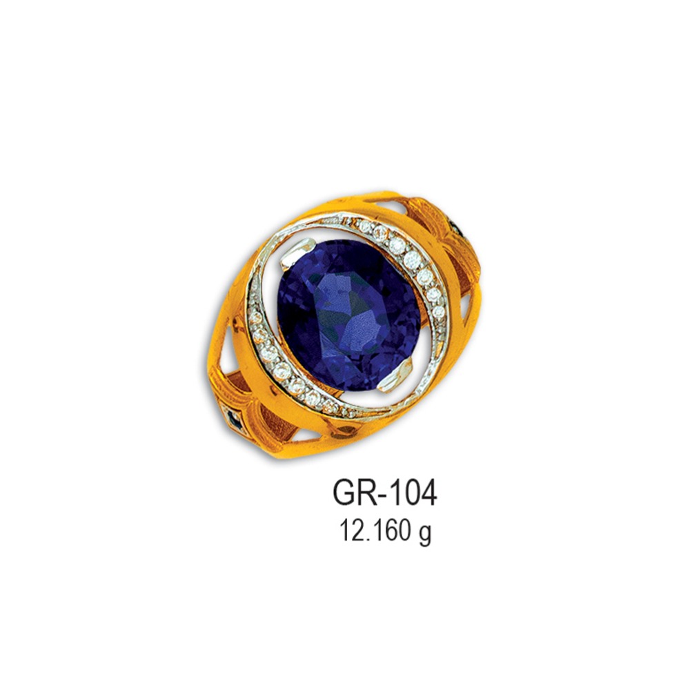 22KT-CZ-Gold-Attractive-Blue-Stone-Gents-Ring-GR-104