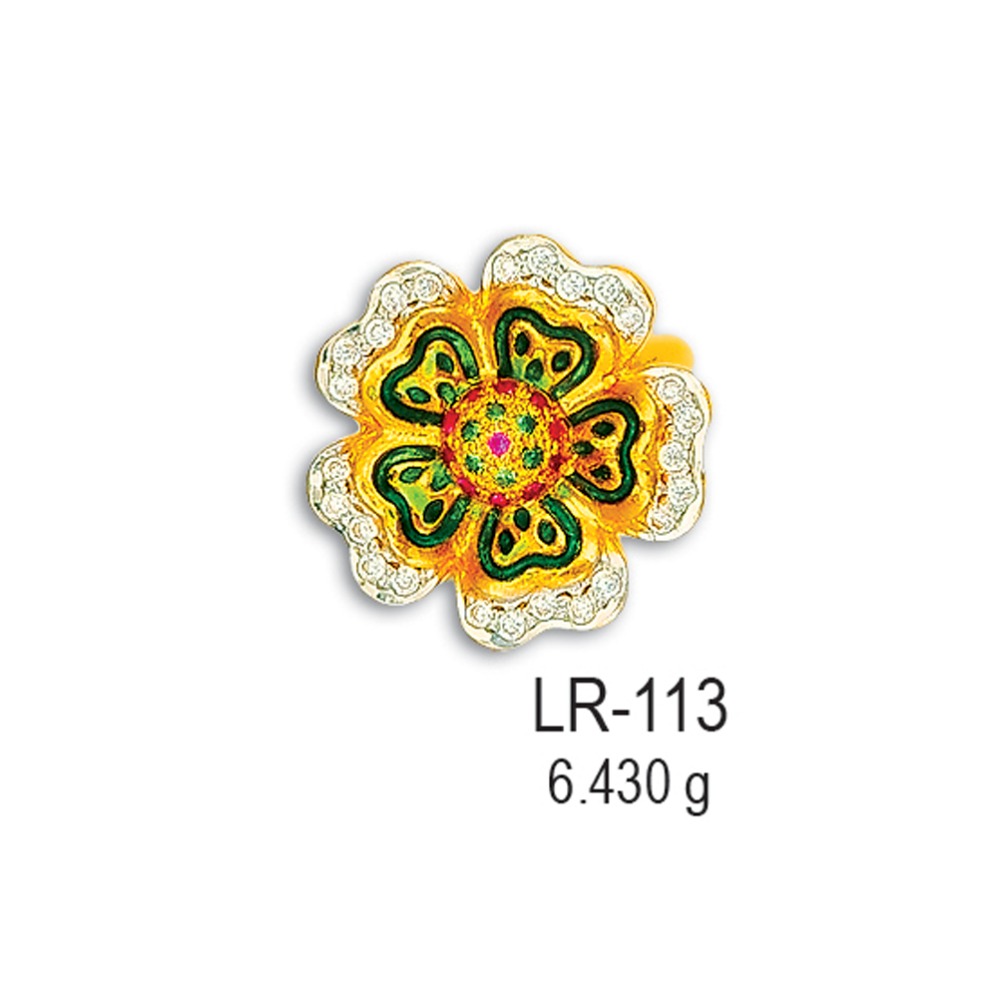 22K-CZ-Gold-Flower-Shape-Colorful-Ladies-Ring-LR-113