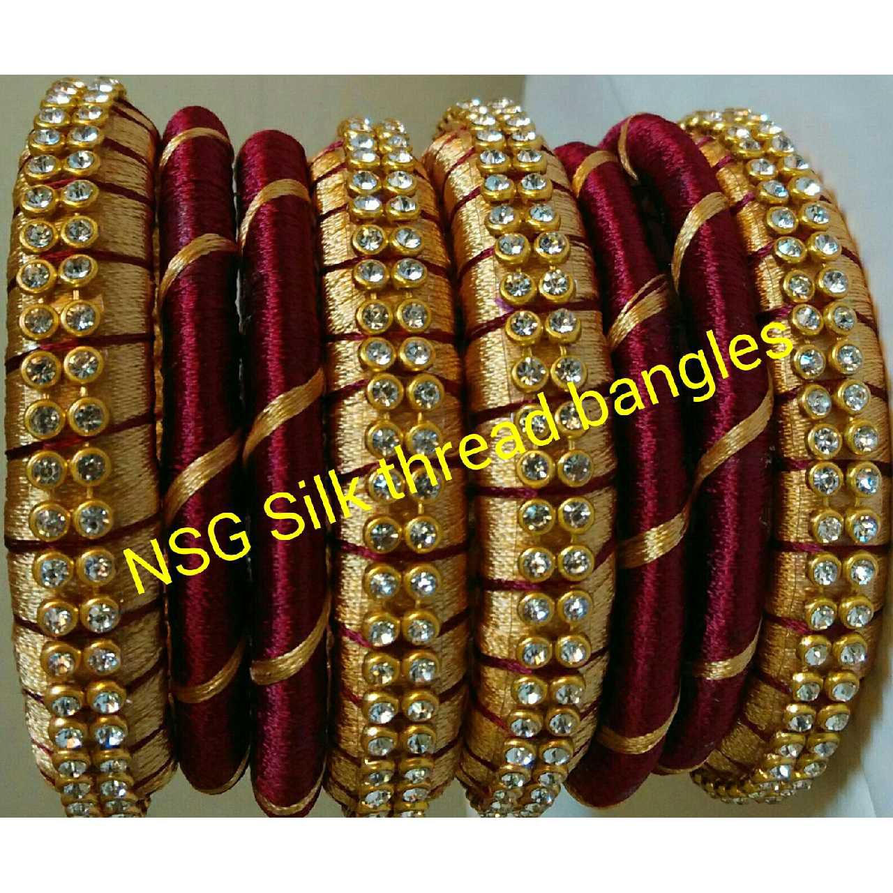 Maroon Golden Silk Thread Bangles