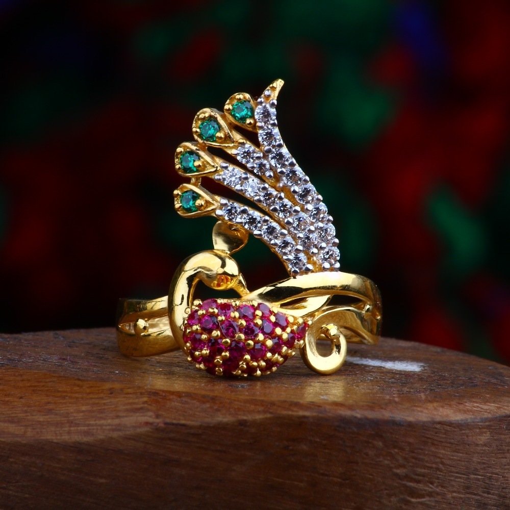 916 Gold CZ Peacock Design Ring RJ-R04