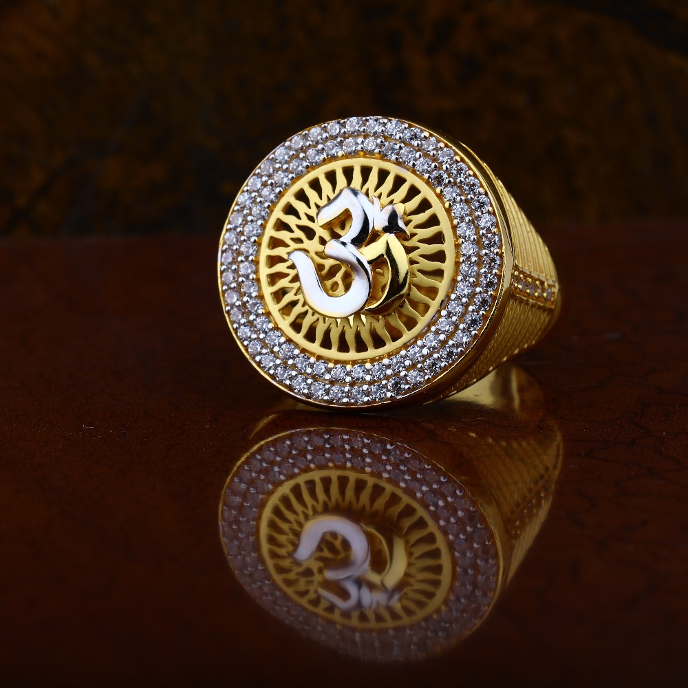 22Kt Gold CZ Om Design ring RJ-R02