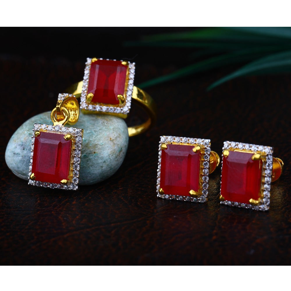 916 Gold Ruby Stone Pendant Set RJ-PS01