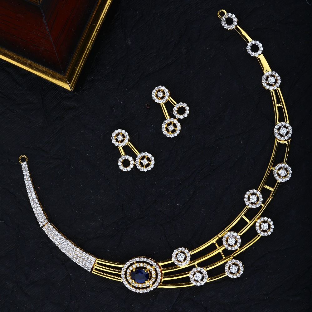 22KT Gold CZ Designer Bridal Necklace Set RJ-N03