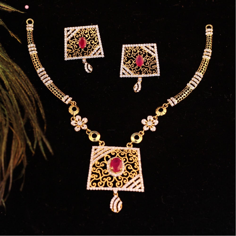 916 Gold Antique Pink Stone Necklace Set RJ-N01