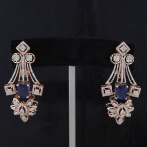 18kt rose gold dark blue stone diamond earrings