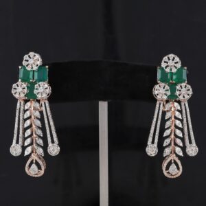 18kt rose gold green stone diamond pan shaped earrings
