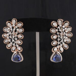 18kt rose gold blue stone diamond round shaped earrings