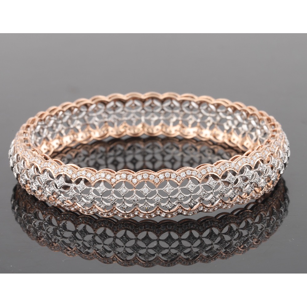 18kt rose gold designer diamond fancy bangle