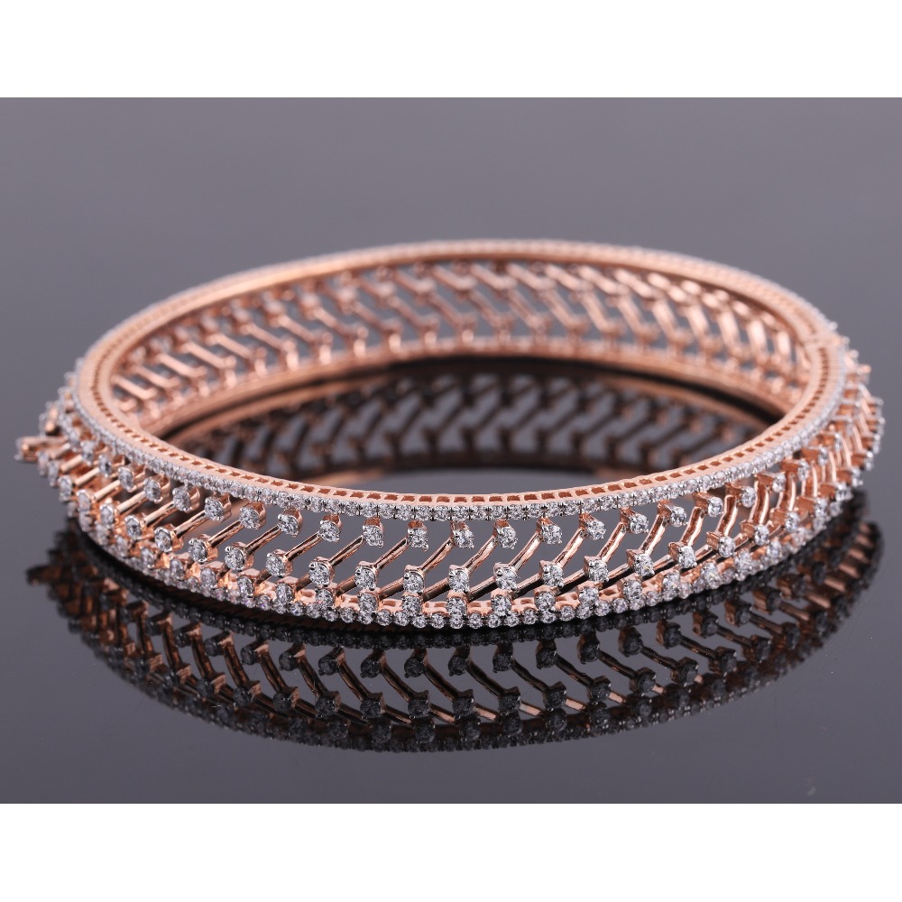 18kt rose gold designer diamond fancy bangle