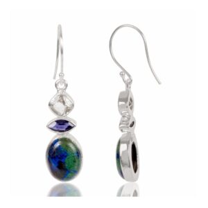 Azurite Malachite Green Amethyst And Iolite Gemstone 925 Sterling Sliver Dangle Earring