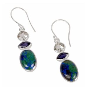 Azurite Malachite Green Amethyst And Iolite Gemstone 925 Sterling Sliver Dangle Earring