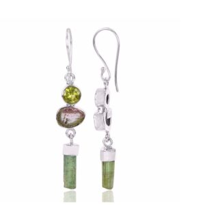Peridot And Tourmaline Gemstone 925 Sterling Silver Drop & Dangle Earring