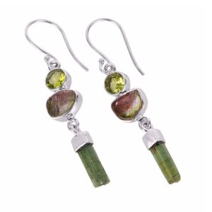 Peridot And Tourmaline Gemstone 925 Sterling Silver Drop & Dangle Earring
