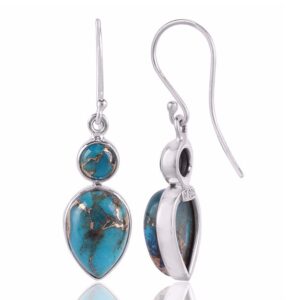Blue Copper Turquoise Gemstone 925 Sterling Silver Dangle Earring