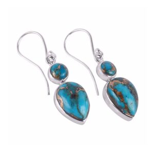 Blue Copper Turquoise Gemstone 925 Sterling Silver Dangle Earring