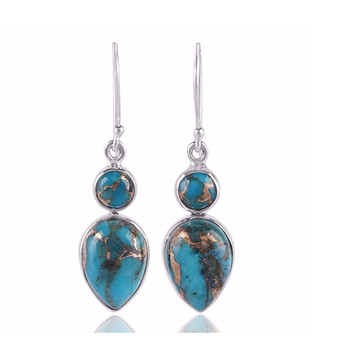 Blue Copper Turquoise Gemstone 925 Sterling Silver Dangle Earring