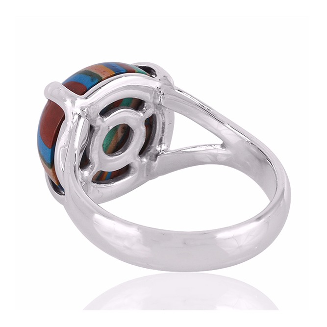 Rainbow Calsilica Gemstone 925 Sterling Silver Ring - Image 3