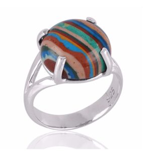 Rainbow Calsilica Gemstone 925 Sterling Silver Ring